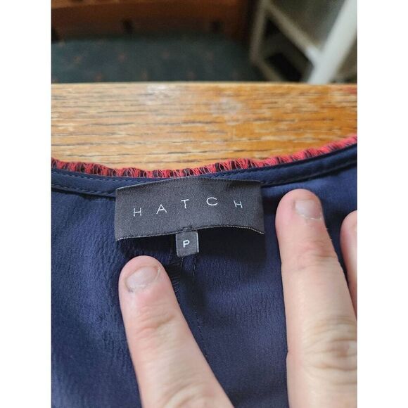 Hatch Maternity Collection The Emmanuelle Jumpsuit on blue w/red trim sz P missi - Picture 2 of 4